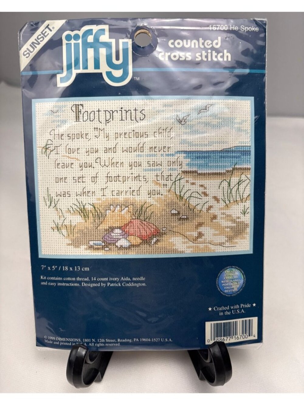 Jiffy Sunset Footprints Counted Cross Stitch Kit 7"x5" 14 Count Thread Patrick